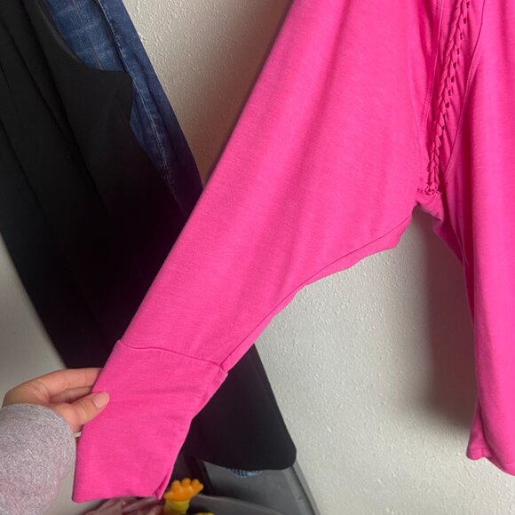 Trina Turk Recreation Size L Pink V Neck Long Sleeve Top Casual Stretch Barbie - Picture 2 of 8